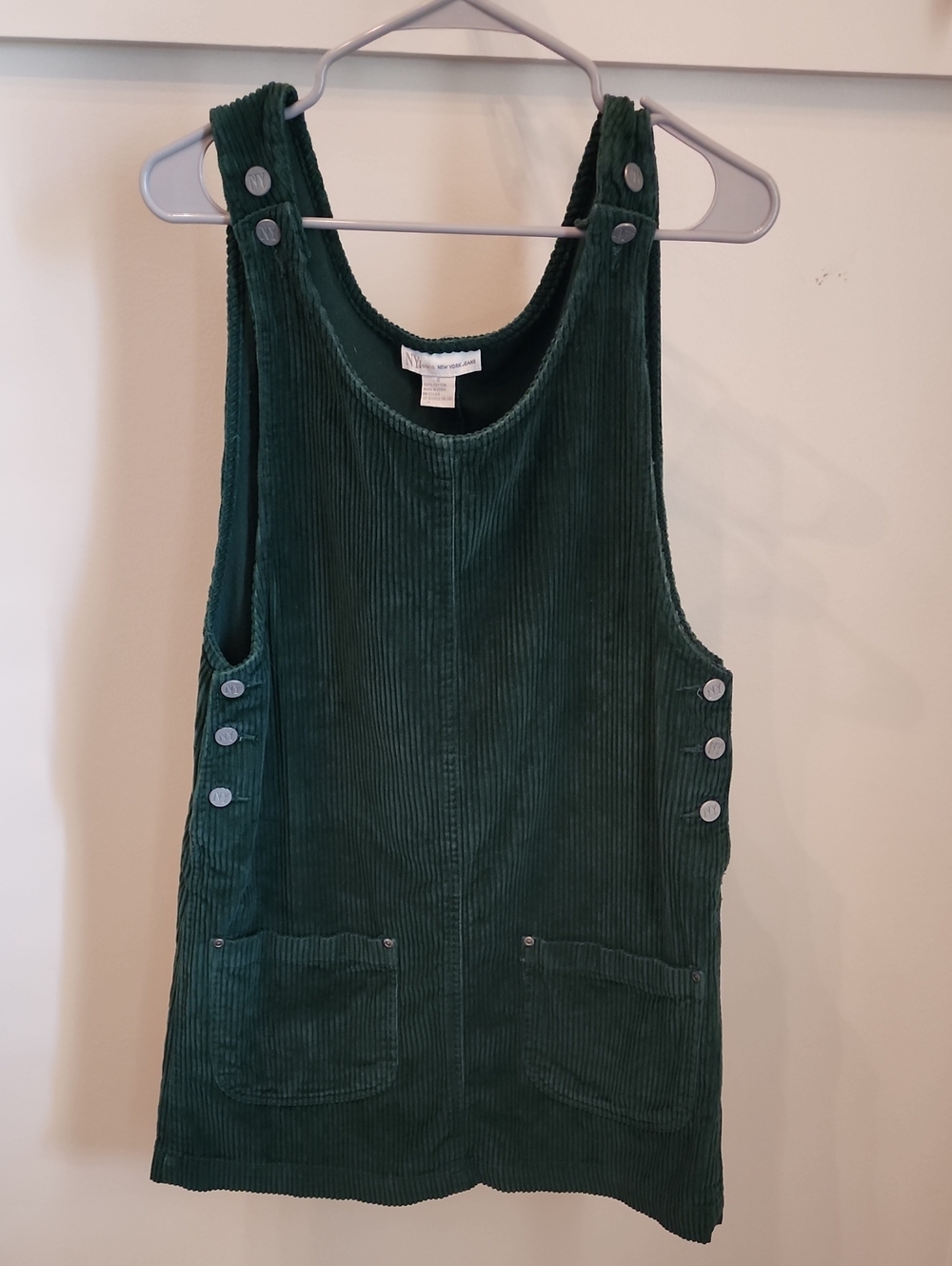 New York & Company Dark Green Corduroy Pinafore Dress